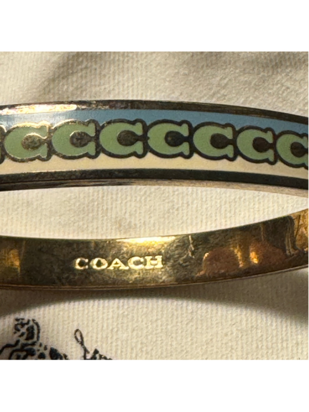 Coach repeating, C logo, gold, blue cream, green hinged enamel bracelet￼ - Picture 6 of 6